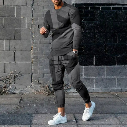 Men's Long Sleeve T-shirts and Pants Two Piece Blue geometry 3D Printed Men's Sets Casual Suit nike tech fleece